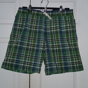 Tommy Hilfiger  green blue plaid swim trunks bathing suit Sz L NWOT